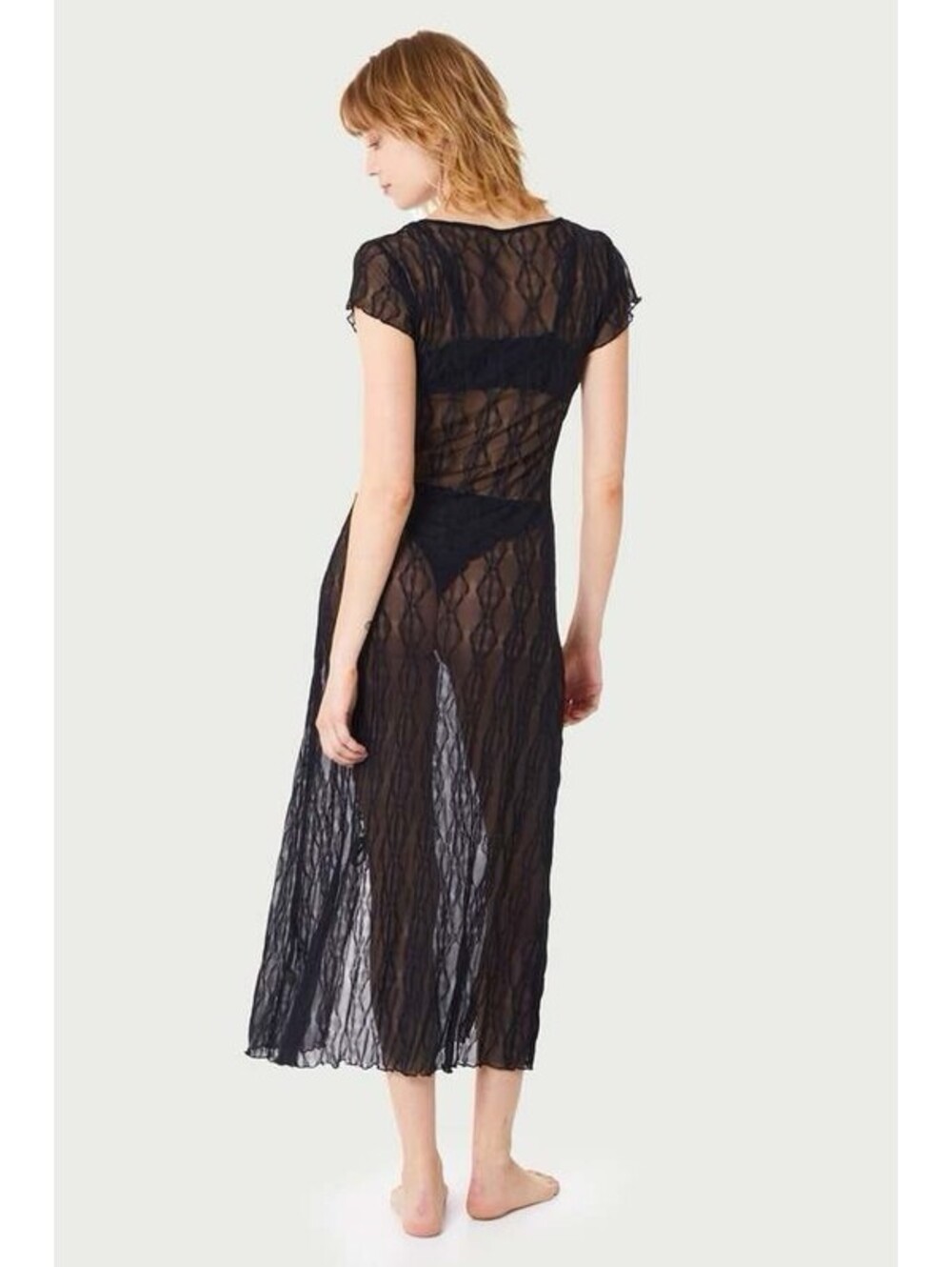 NWOT Find Me Now Second Skin Black Sheer Tassel Bow Slit Maxi Dress Size XS - Picture 2 of 9